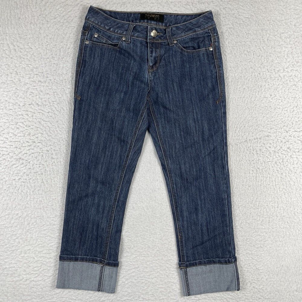 Rocawear Cropped Jeans Womens 3 Blue Dark Wash Denim Embroidered Y2K Capri Pants
